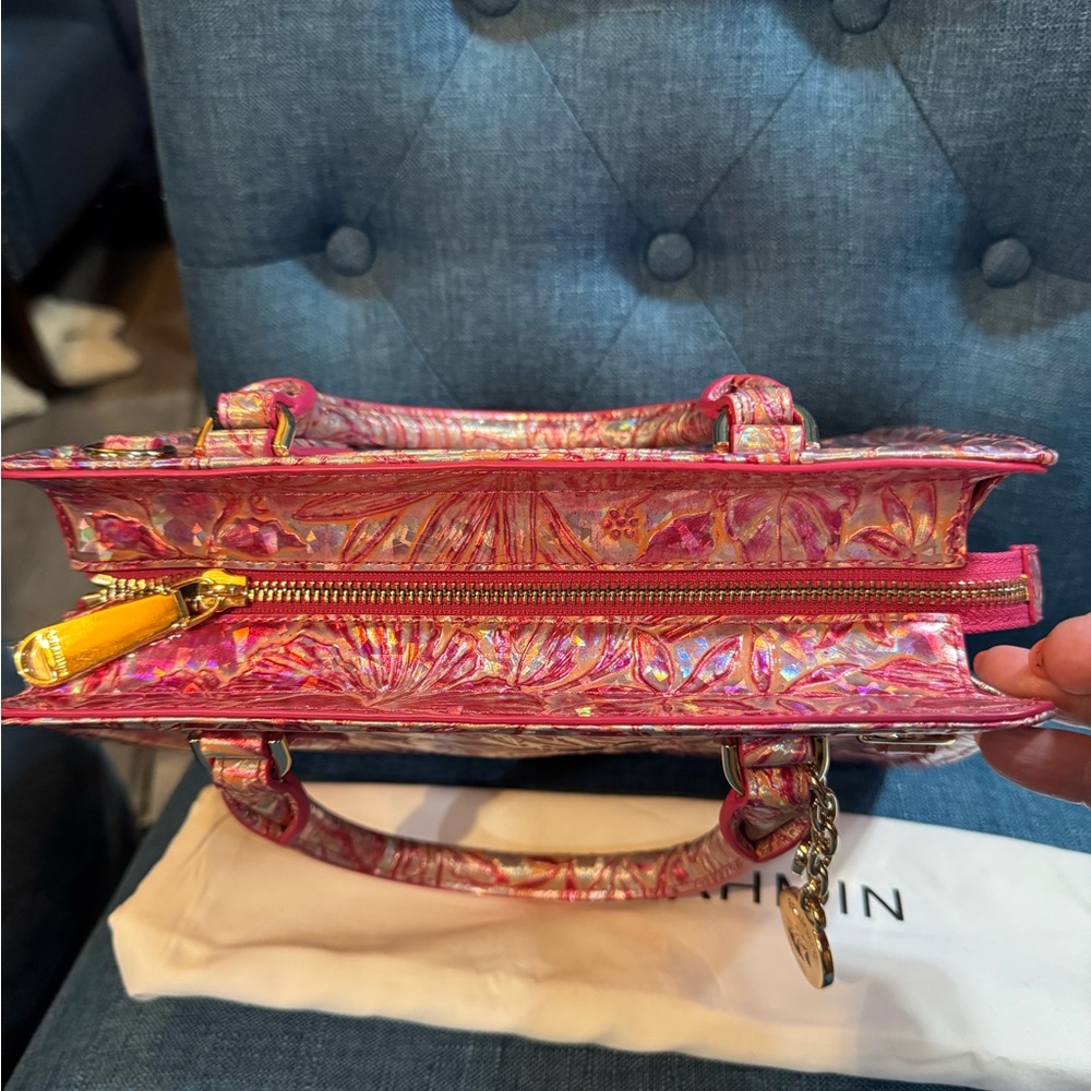 Brahmin Cami Coral Snapdragon Lokelani Vibrant Pink Embossed Floral Bag - Picture 5 of 8